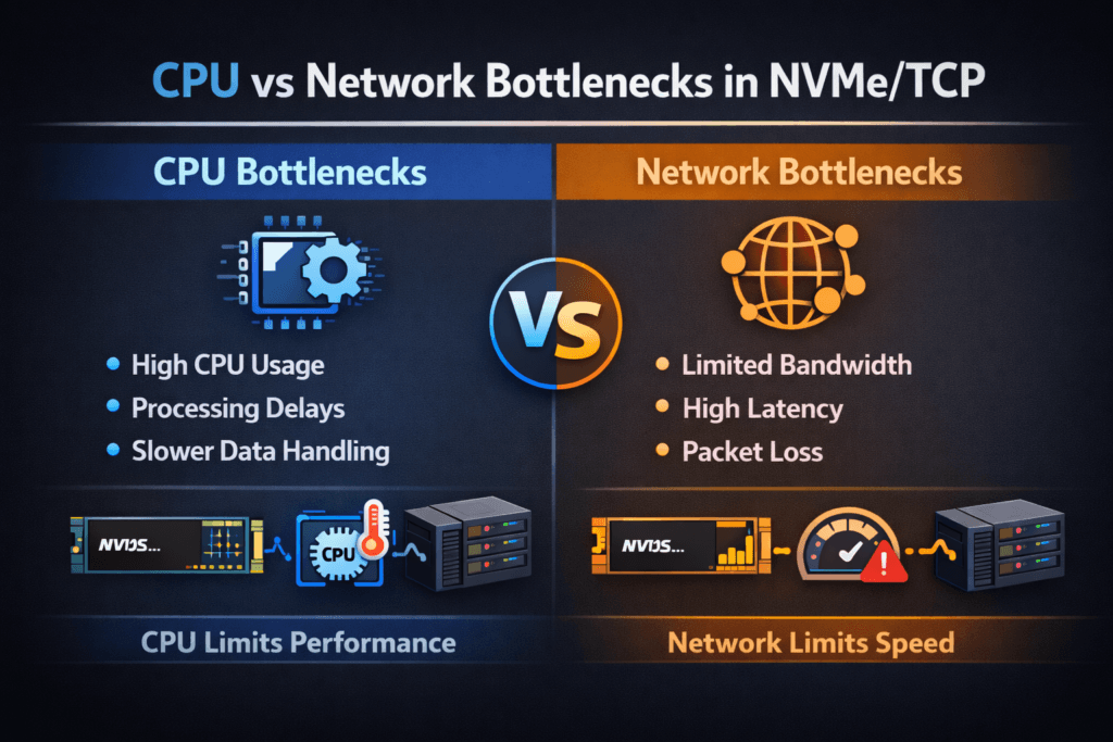 CPU vs Network Bottlenecks in NVMe/TCP infographic