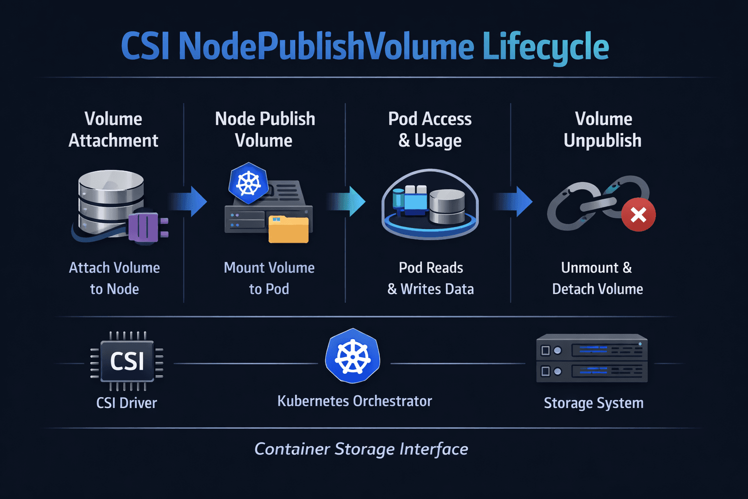 CSI NodePublishVolume Lifecycle infographic