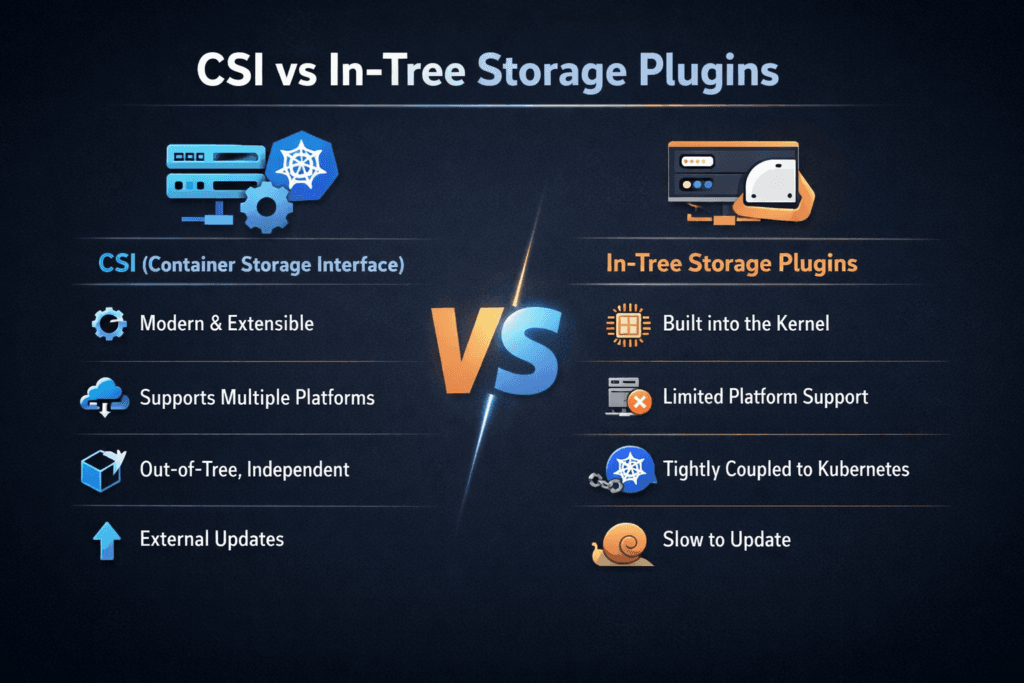 CSI vs In-Tree Storage Plugins infographic