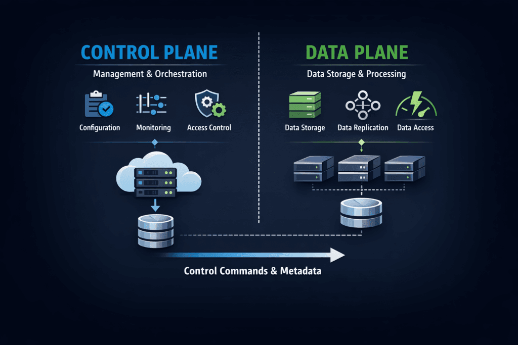 Control Plane vs Data Plane in Storage infographic