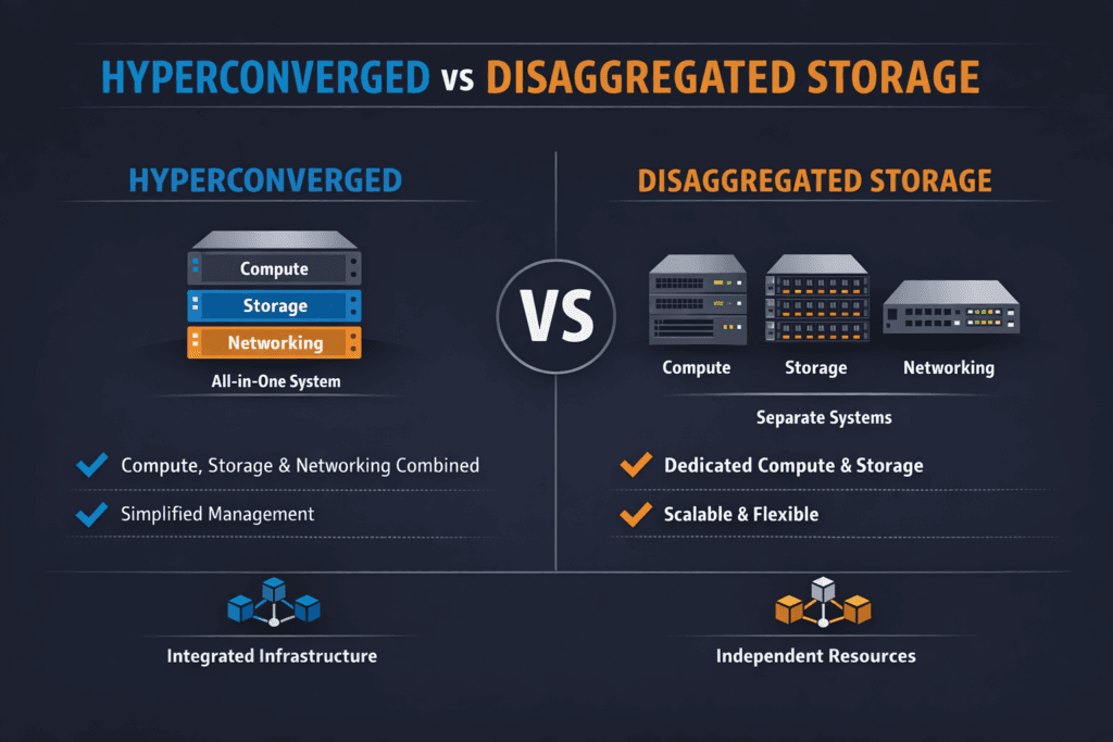 Hyperconverged vs Disaggregated Storage infographic