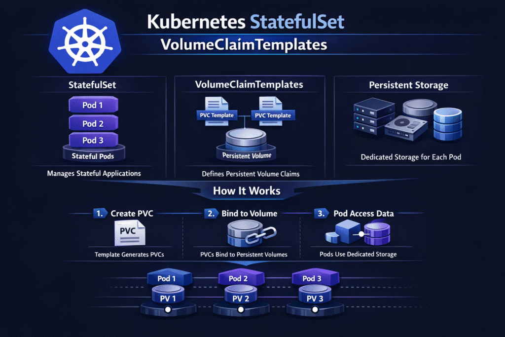 Kubernetes StatefulSet VolumeClaimTemplates infographic
