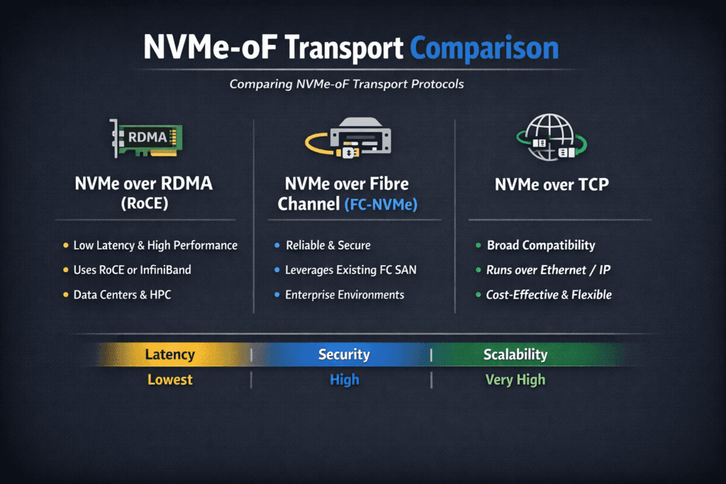 NVMe-oF Transport Comparison infographic