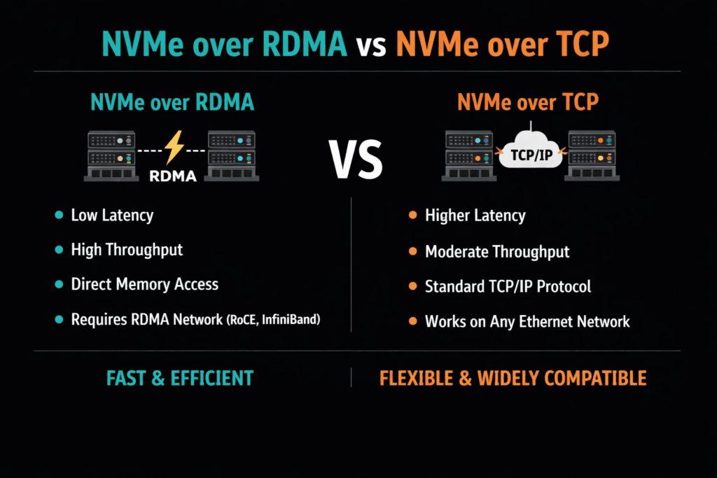 NVMe over RDMA vs NVMe over TCP infographic