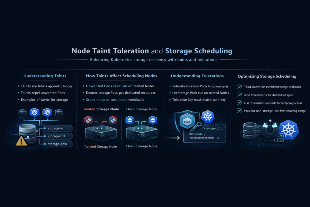 Node Taint Toleration and Storage Scheduling infographic