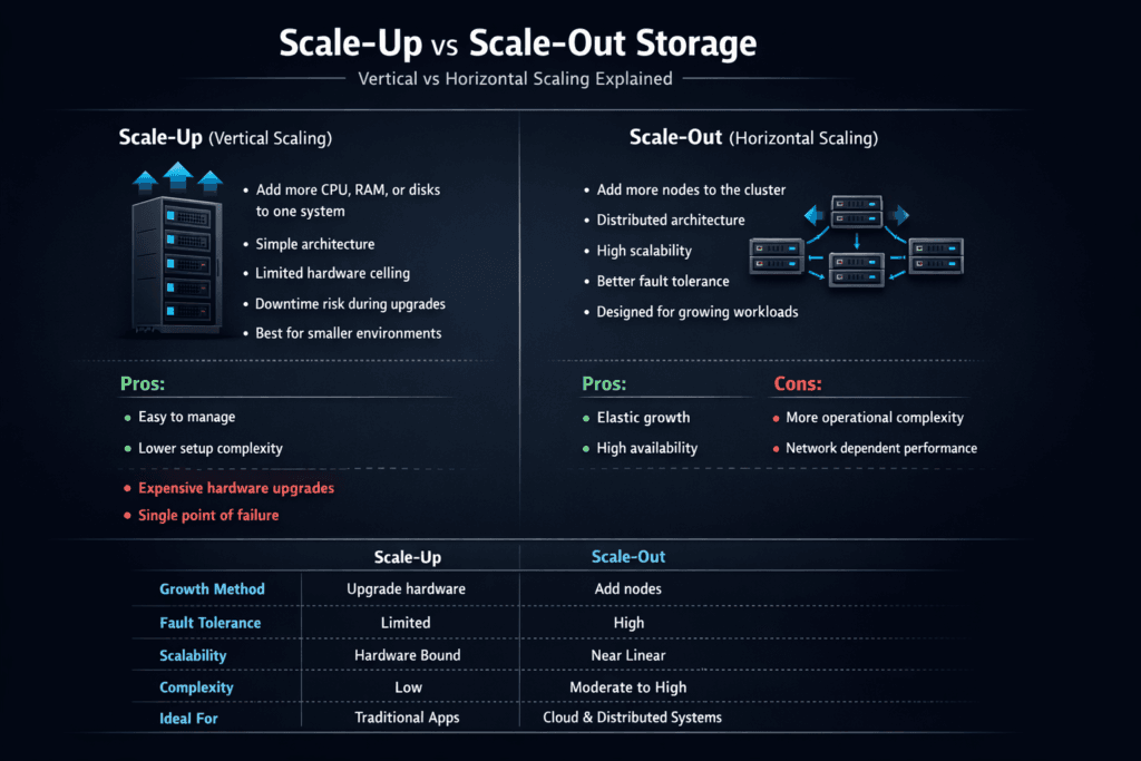 Scale-Up vs Scale-Out Storage infographic