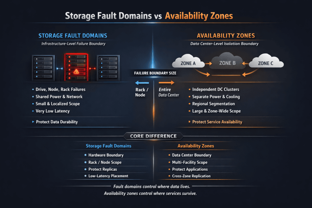 Storage Fault Domains vs Availability Zones infographic