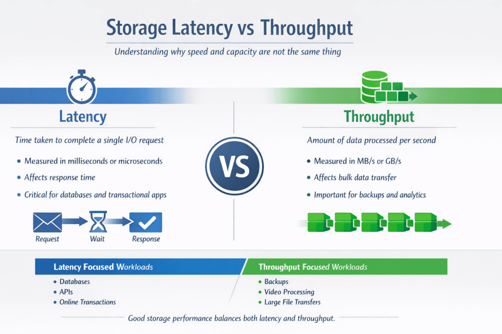 Storage Latency vs Throughput infographic