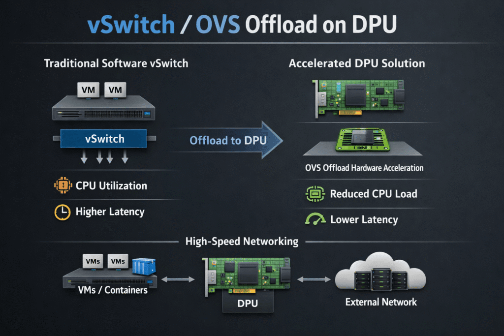 vSwitch / OVS offload on DPU infographics