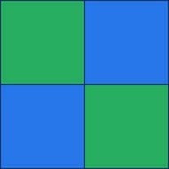 A 4-pixel, 2 color image with two diagonal lines in green (top-left, bottom-right) and blue (top-right, bottom-left)