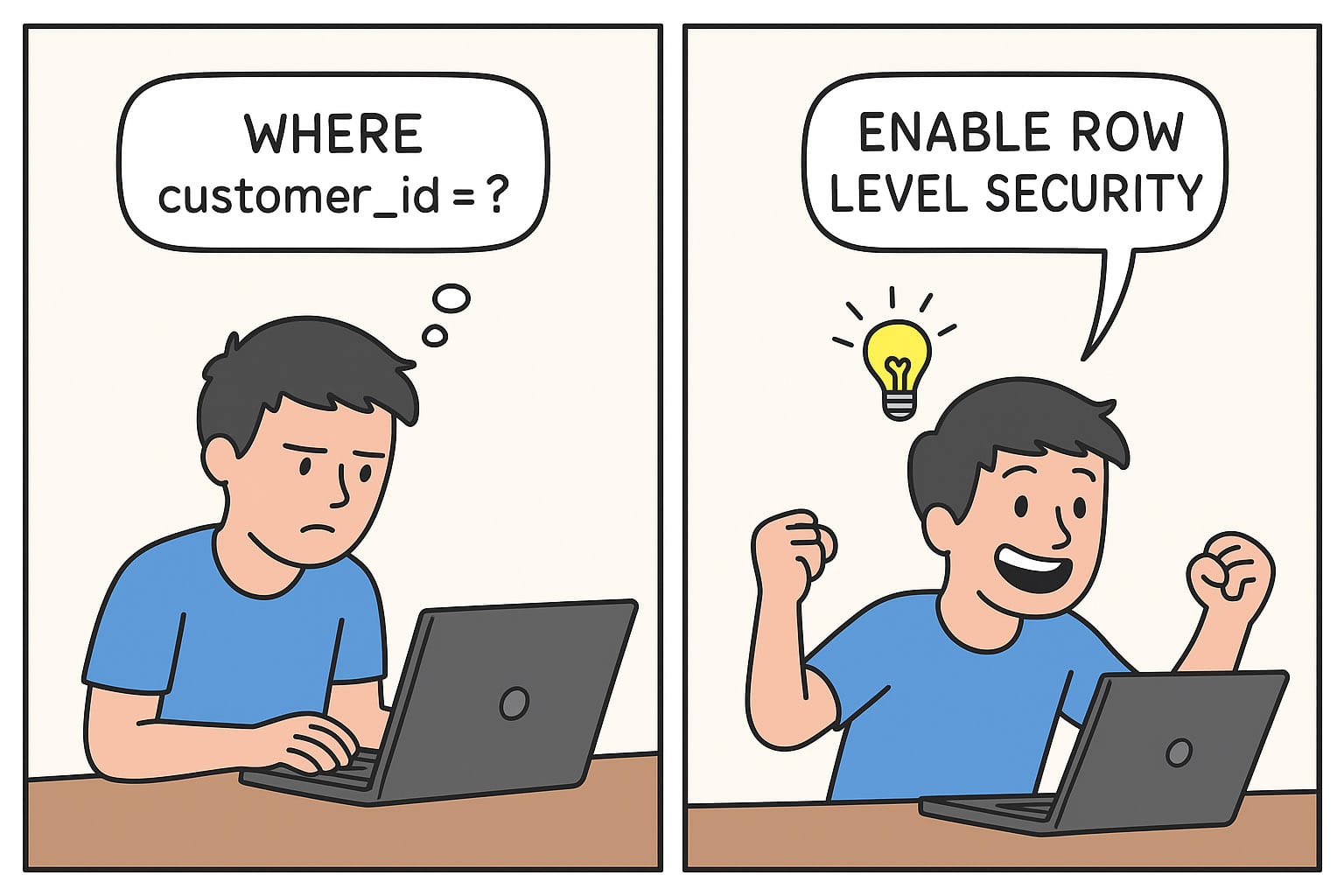 Instead of using `where customer_id=?` use row-level security and get multi-tenancy automatically. No chance to leak data again.